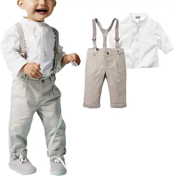 Autumn Boys Suits Blazers White Shirt + Long Suspender Trousers Kids Flower Boys Gentleman Clothes Formal Wedding Clothing Set 1