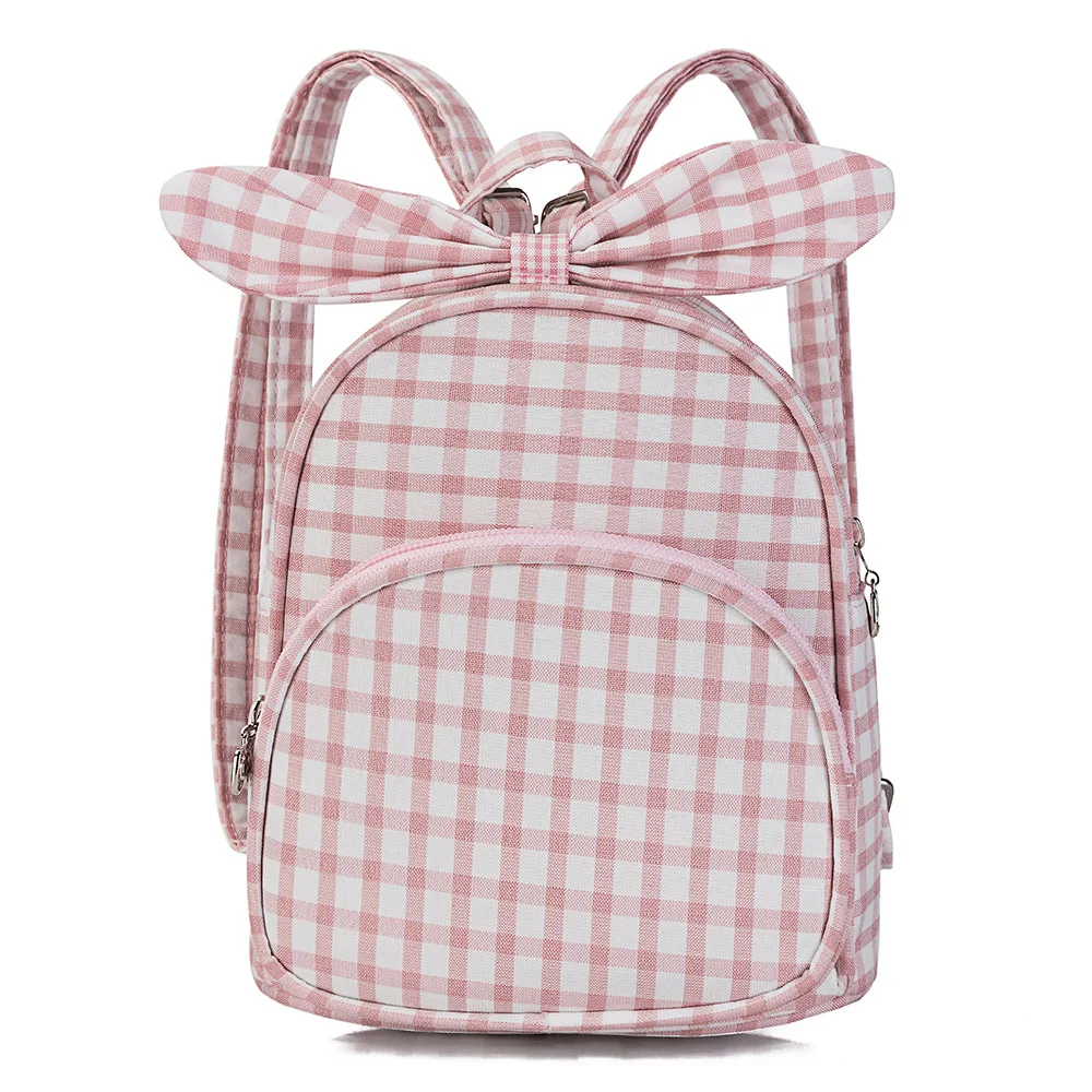 Новые клетчатые детские сумки Mochila Escolar Infantis школьные сумки детские милые заячьи ушки ранец рюкзак для детей рюкзак мини - Цвет: Бежевый