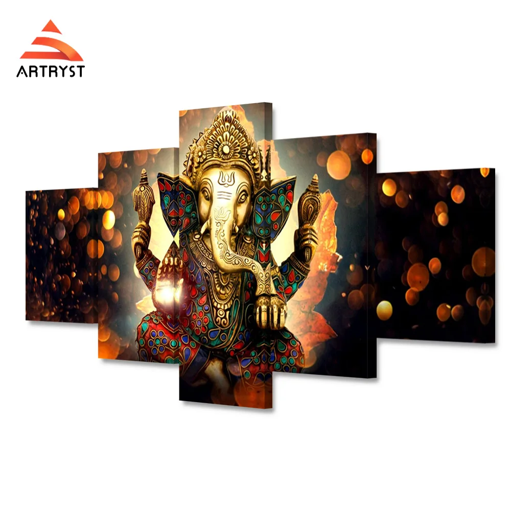 

Artryst Canvas Painting Wall Art Frame Home Decor Pictures 5 Pieces India Tibetan Buddhism Ganesha Poster Room HD Printed Photo