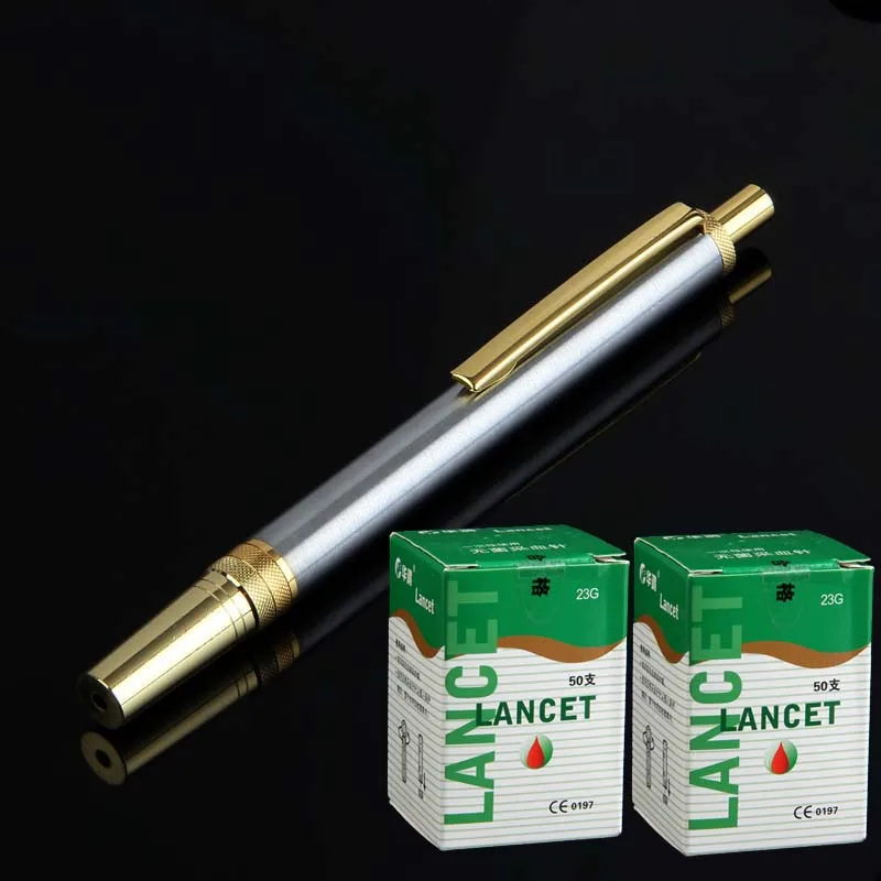 

Stainless steel lancing pen lancet point pen cupping bloodletting pen acupuncture massage with 4 boxes lancet needle