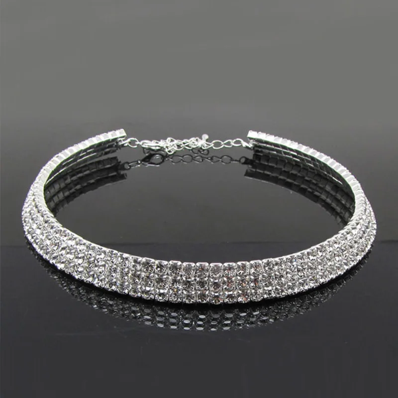 3 row silver Женское Ожерелье с воротником из горного хрусталя, ожерелье макси, свадебное, для невесты, подружки невесты, серебряное, золотое, модное колье-чокер - Окраска металла: 3 row silver
