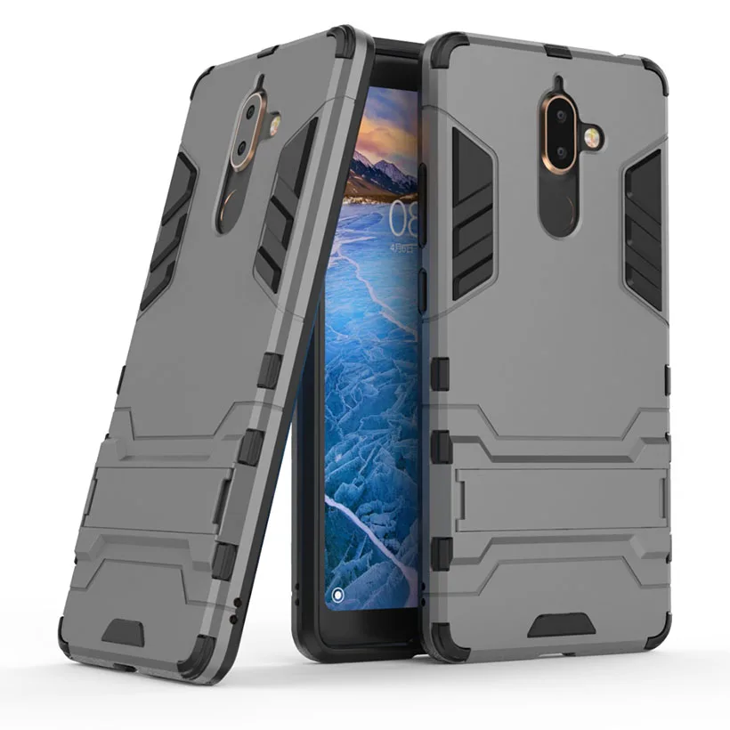 Gray Чехол для Nokia 7 Plus 6 чехол s для Nokia 6, 5, 7, 8, 2 3 1 чехол в виде брони Гибридный Твердые чехлы на заднюю панель для Nokia 6,1 7,1 плюс X6 2,1 - Цвет: Gray