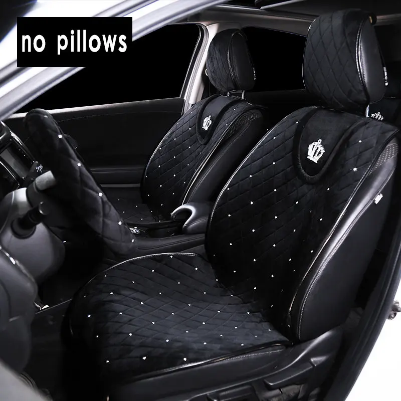 5 seat cover Luluxy Хрустальная корона авто чехлы на сиденья плюшевые корона с алмазами универсальная подушка для сиденья автомобиля зимний Интерьер Автомобильные аксессуары стиль - Название цвета: 5 seat cover