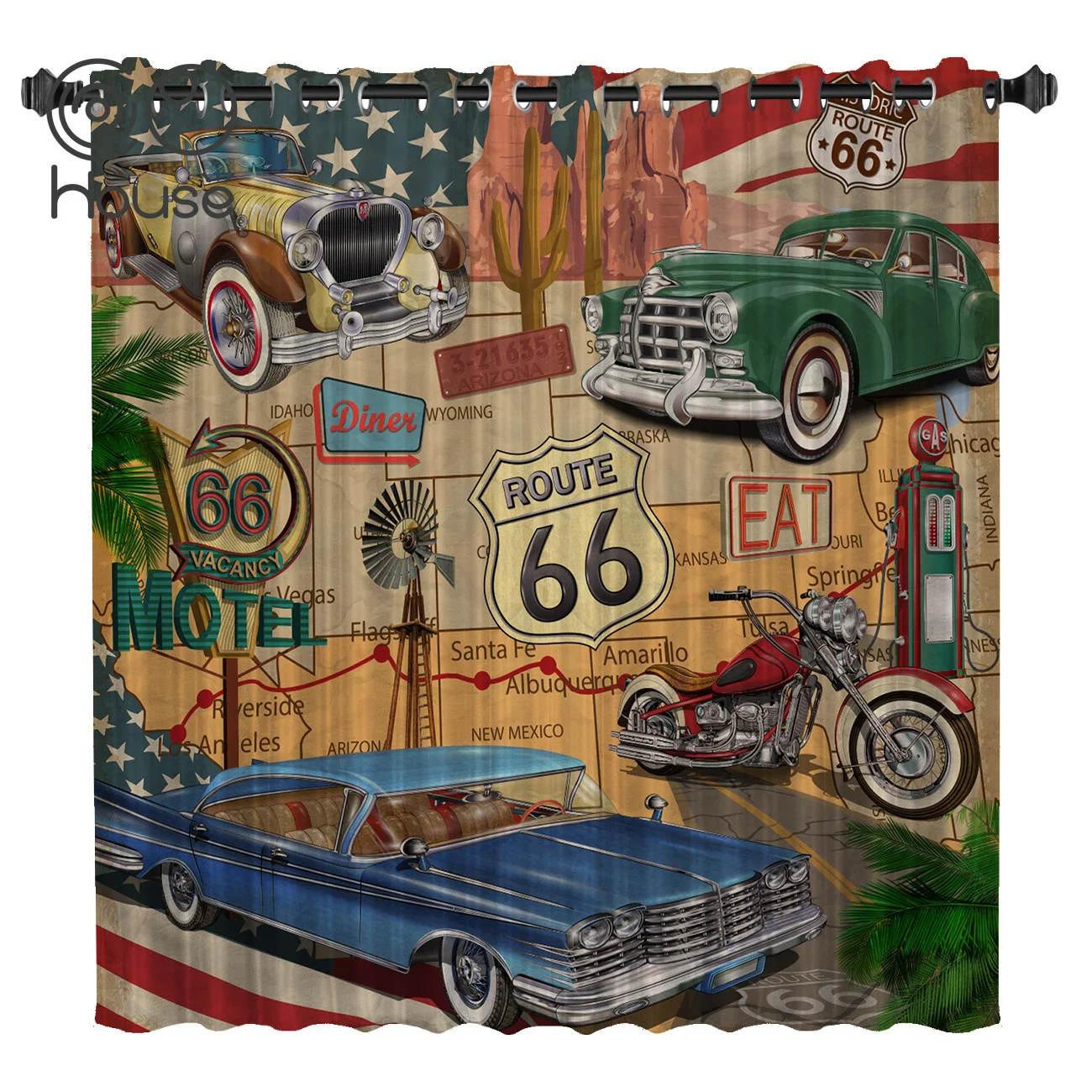 COCOHouse Ретро Route 66 занавески для комнаты большие окна затемненные спальни кухни