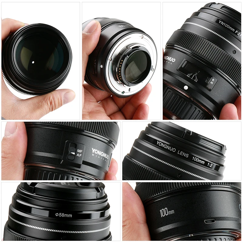 Объектив Yongnuo 100 мм F2 с большой диафрагмой AF/MF Средний телеобъектив Prime Lente Macro yn100мм