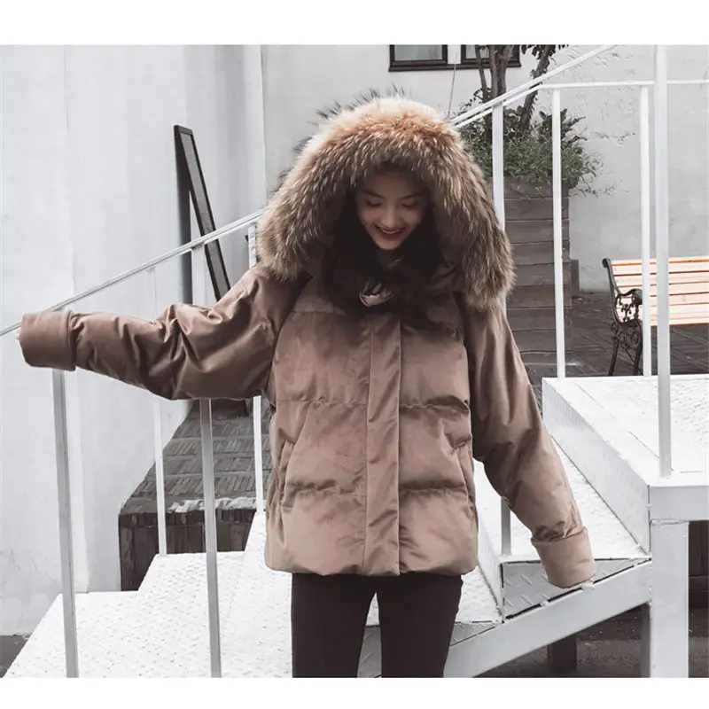 Зимняя модная женская хлопковая куртка с большим меховым воротником новая