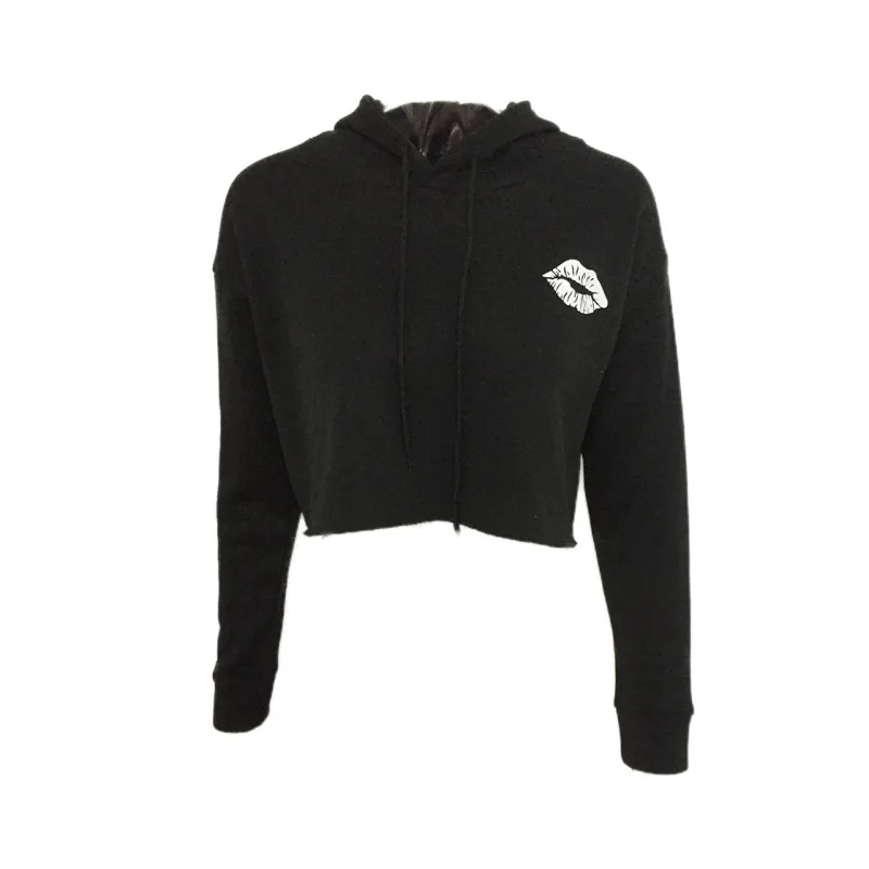 

Fashion Hooded Crop Tops Long Sleeve Cropped Hoodie Pullover Woman Sweatshirts