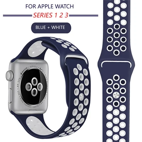 Спортивный силиконовый ремешок для Apple Watch 4, ремешок 40 мм, 44 мм, браслет 42 мм, 38 мм, ремешок для Apple Watch iwatch 4, ремешок 4, 3, 2, браслеты - Цвет ремешка: blue white