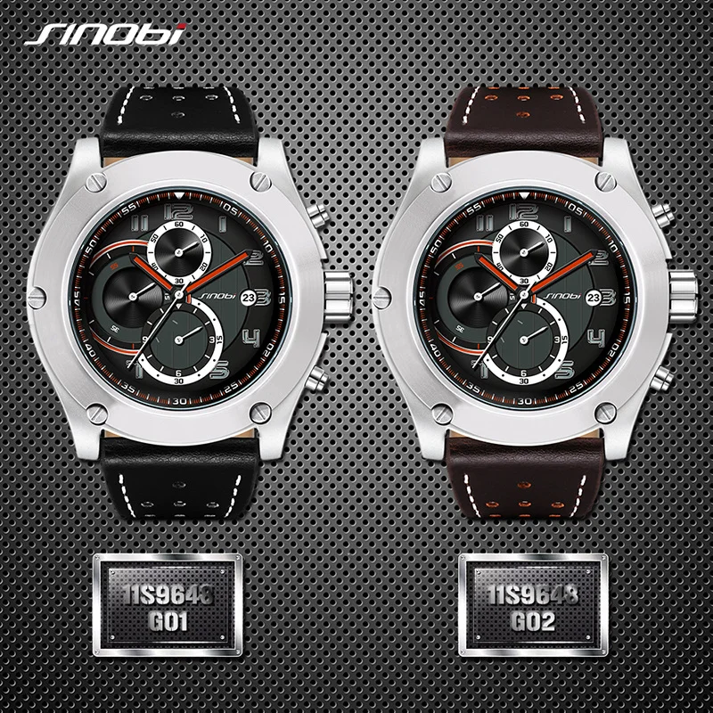 Часы наручные SINOBI Мужские с хронографом водонепроницаемые спортивные кварцевые