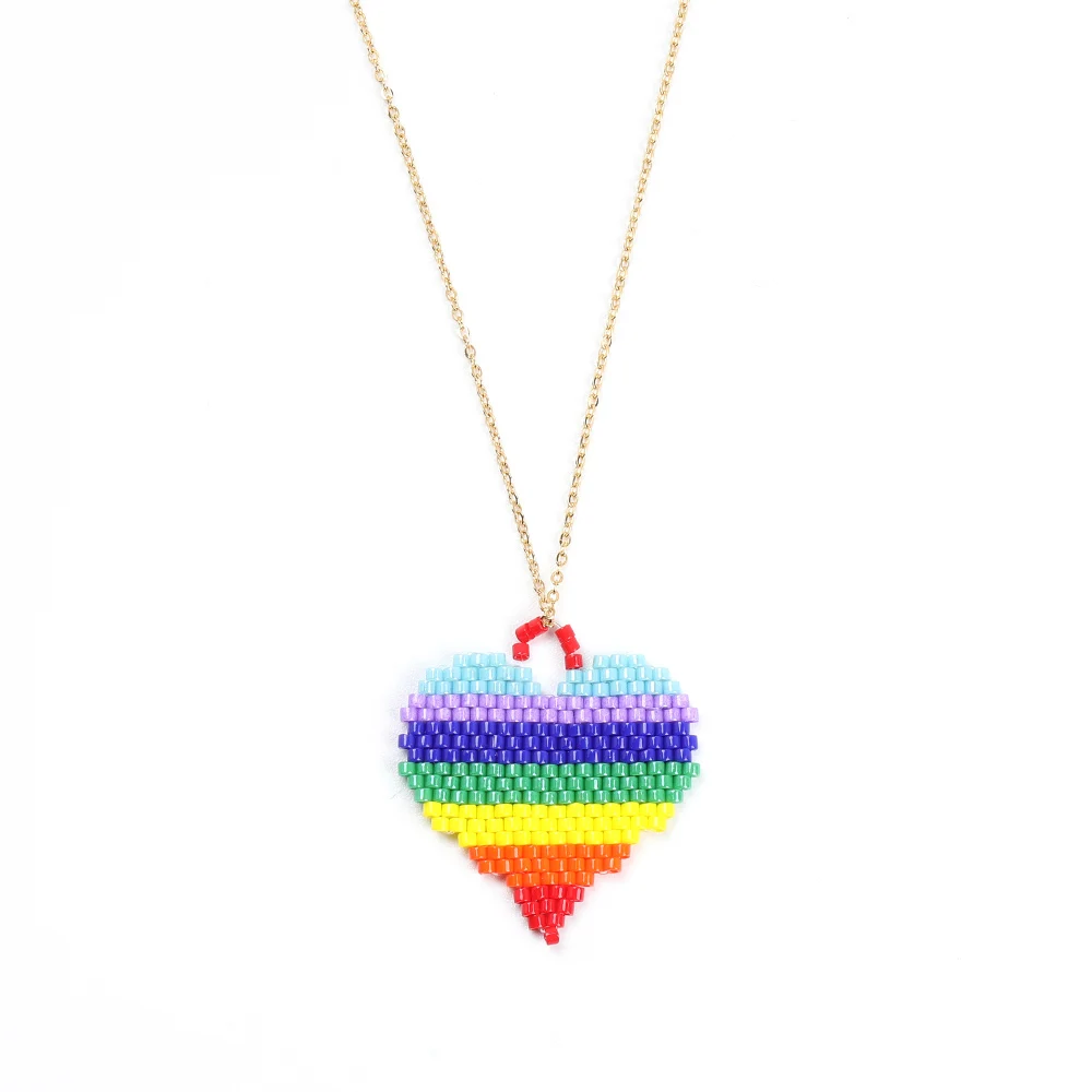 SHINUSBOHO модный MIYUKI Love Heart кулон ожерелье Красочный Радужное колье ожерелье женский золотой воротник colgantes mujer moda