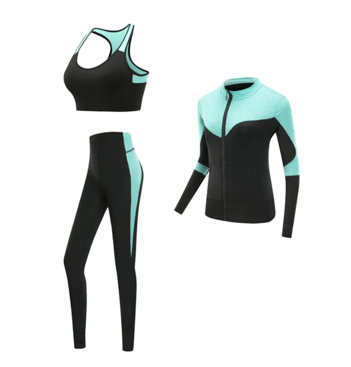 3 piece set c Быстросохнущая женская спортивная одежда, комплект из 4 предметов, комплект одежды для фитнеса, спортзала, йоги, пальто+ бюстгальтер+ футболка+ леггинсы,, для тренировок, бега - Цвет: 3 piece set c