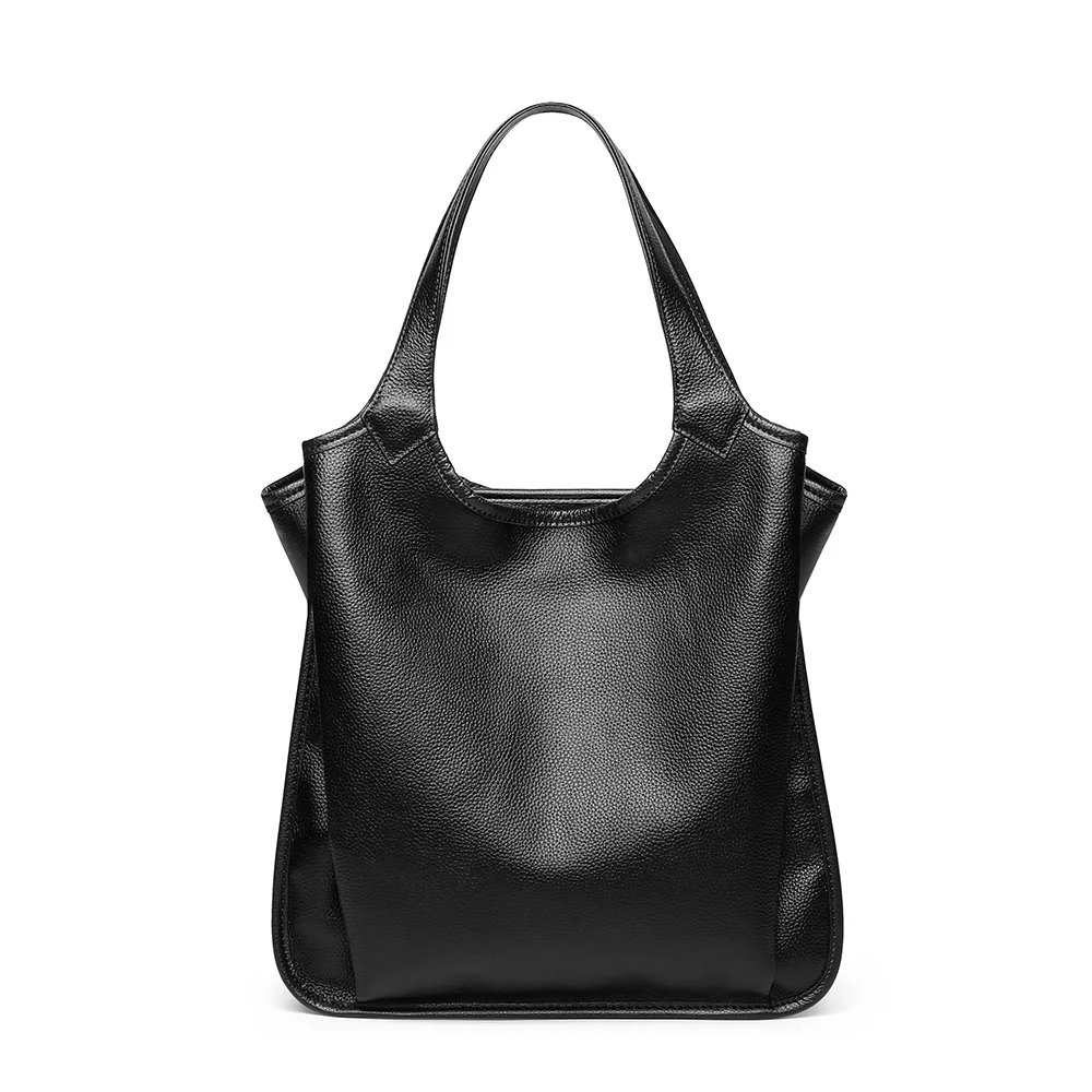 Женские сумки из натуральной кожи, Повседневная Сумка-тоут Bolsa Feminina, повседневные Модные ручные сумки для покупок, черная переносная сумка на плечо для женщин - Цвет: Черный