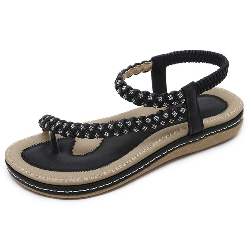 2019 летние женские пляжные сандалии гладиаторы на плоской платформе украшенные