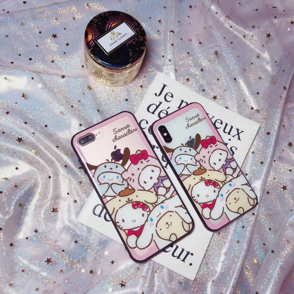 Disneys Санрио мультфильм близнецов звезда Мелодия hello kitty Cat стекло чехол для телефона для iphone 6s 7 8 плюс x xr xs max чехол прозрачный