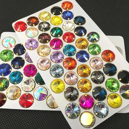 mix colors Круглый Rivoli пришить стразы с золотой коготь настройки 6 8 10 12 14 16 мм Стеклярус для шитья камни для Одежда - Цвет: mix colors