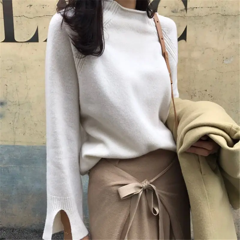 Hzirip Korean Knitted Sweater 2019 Autumn Winter Wild Pullover Girls Tops Fashion Split Warm Slim Solid Casual Clothing | Женская одежда