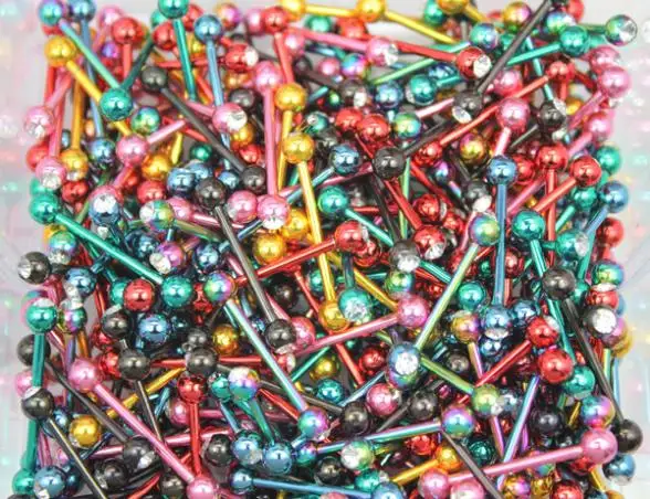 Tongue Rings 2014 Hot Sell Free Shipping Promotion Mix Colors Stainless Steel Shinning Crystal Ball Piercing Body Jewelry | Украшения и