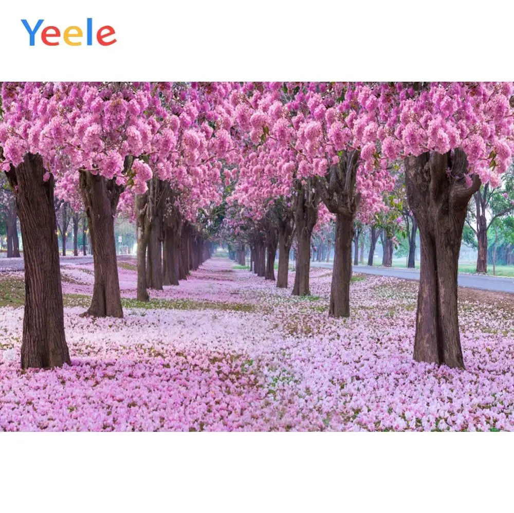 

Yeele Blooming Trees Garden Pink Petals Road Wedding Photography Backgrounds Customized Photographic Backdrops for Photo Studio