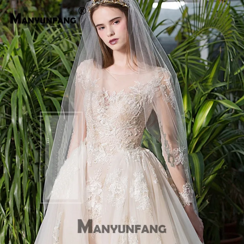 Vestido реалистичные изображения Иллюзия с длинным рукавом свадебное платье Съемная Поезд Vestito Cerimonia Donna Русалка свадебное платье мусульманское