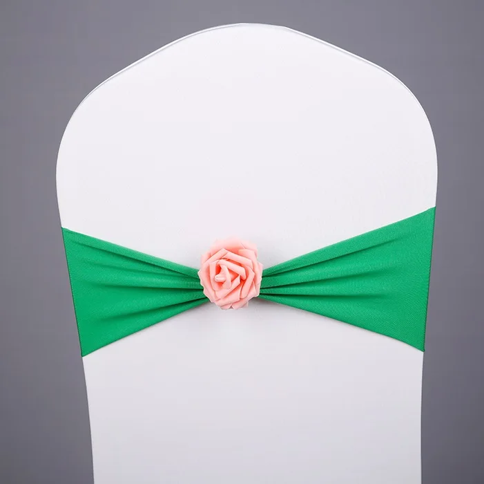 Темно зеленый пояс для стула из спандекса с розовым шариком|spandex chair sash|chair sasheschair