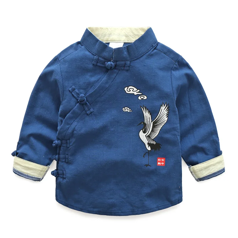 Рубашка для мальчиков хлопковая Детская рубашка с воротником Мандарин одежда в