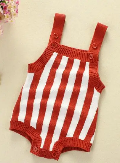 Jujube red Romper Вязаный комбинезон для маленьких девочек; хлопковый комбинезон в полоску со звездами; одежда для маленьких девочек; Вязаный комбинезон; Весенний комбинезон для младенцев - Цвет: Jujube red Romper