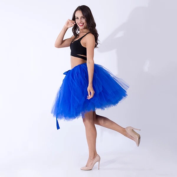 royal blue Пышная юбка-пачка средней длины до колена для взрослых, марсала, Тюлевая юбка, высокая талия, Женская Нижняя юбка, свадебная юбка, Лолита, faldas saias - Цвет: royal blue