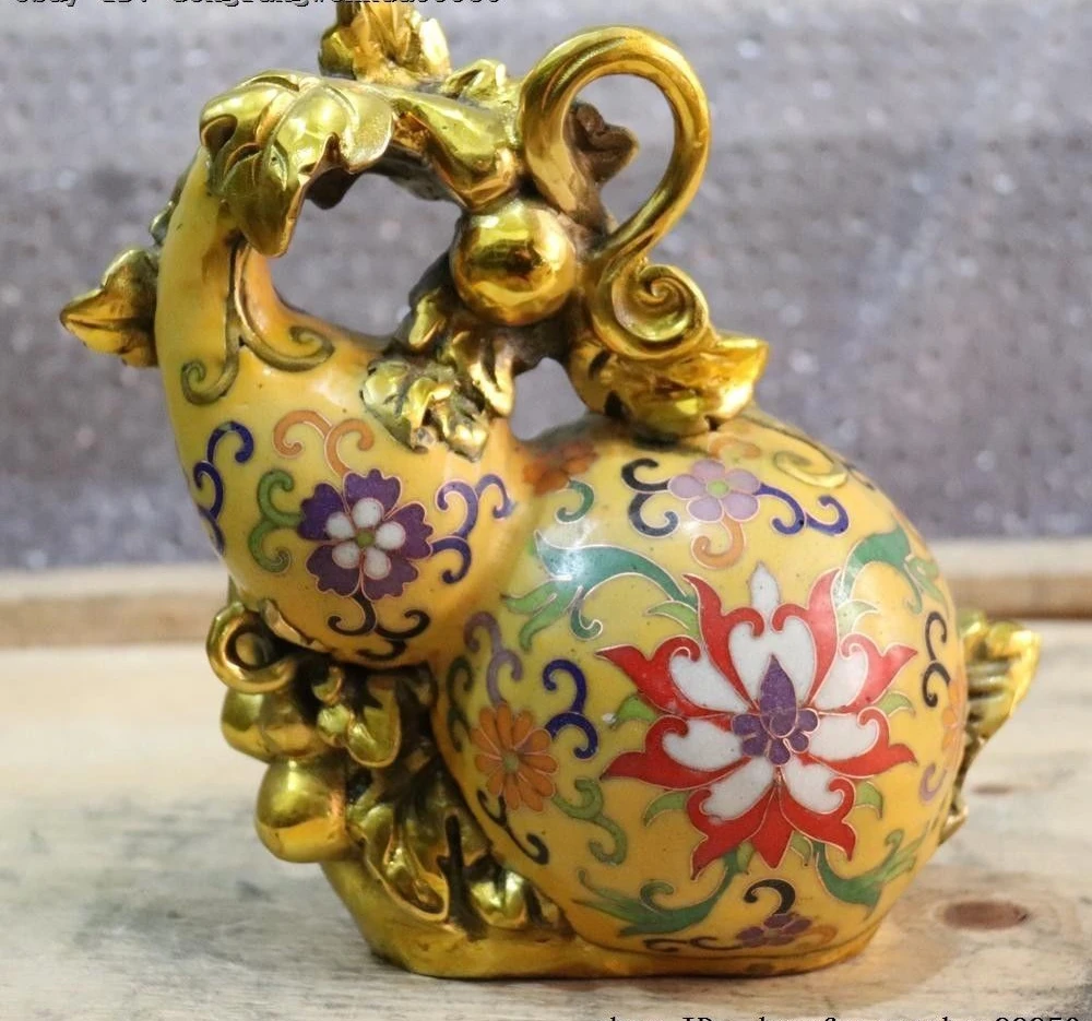

Chinese FengShui Copper Bronze Cloisonne Gourd Calabash Auspicious Statue