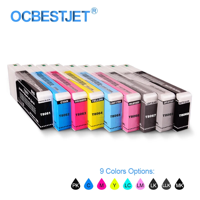 T8061 T8069 совместимый картридж с пигментными чернилами для Epson SureColor P6080 P8080 700 мл/уп. (9
