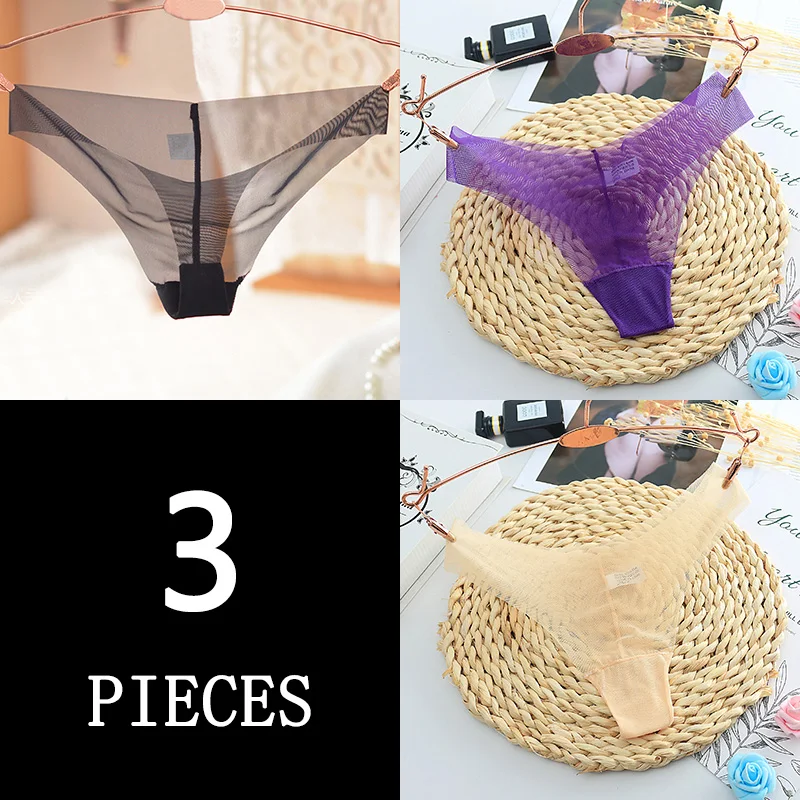 

3 Pieces Hot Sale Sexy Ladies Cotton Mesh Transparent Panties Thongs String Fashion LowRise Women Thin Underwear Seamless Briefs