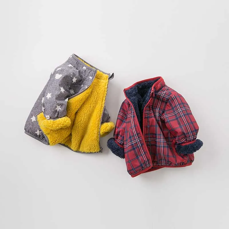 DB9239 dave bella baby Reversible coat children autumn winter print outerwear kids unisex tops boys girls high quality | Детская одежда