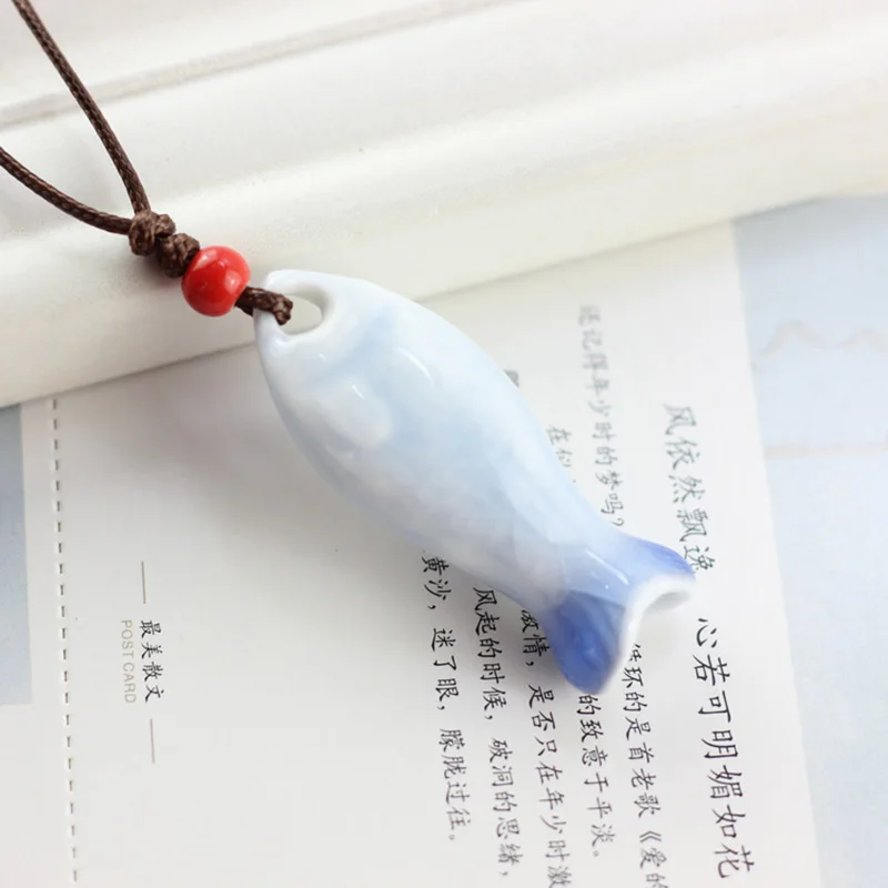 12 шт./лот Керамические Красочные Подвески женское ожерелье рыба свисток кожаная