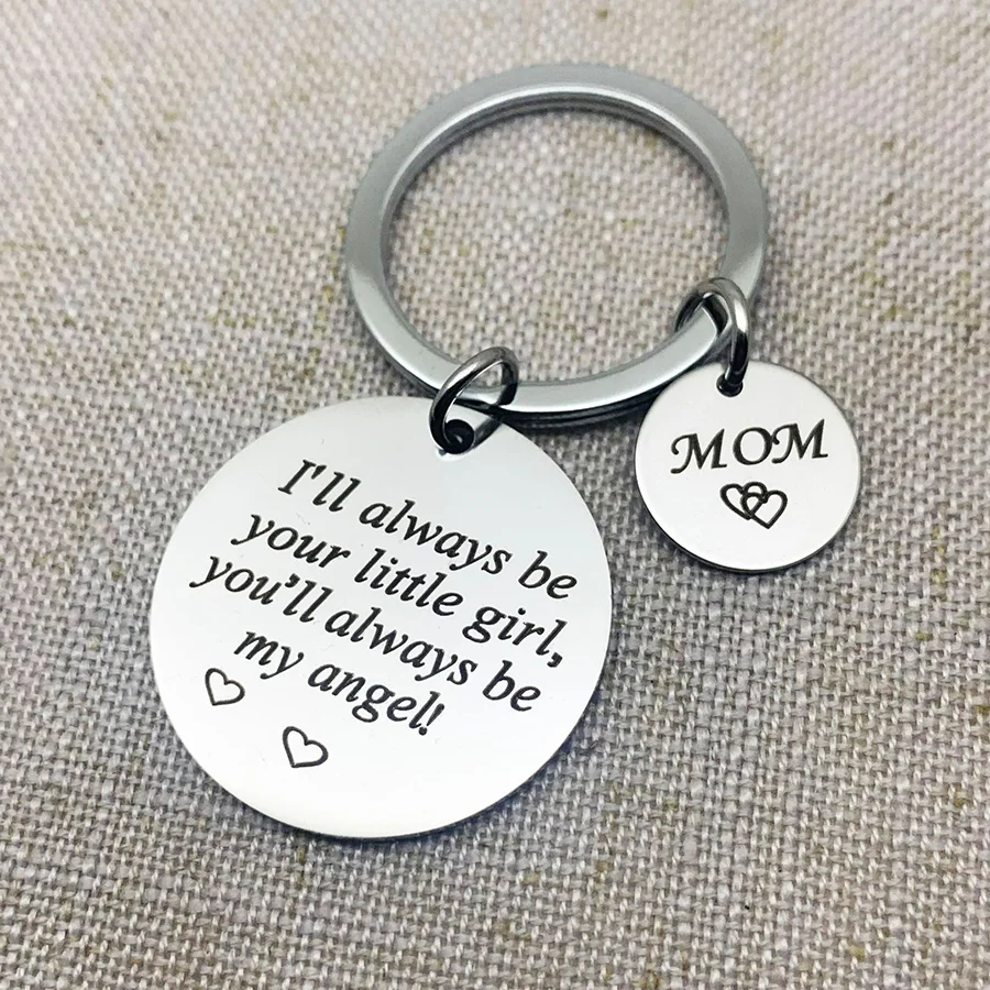 Daddy Mom Jewelry Keychain I'll Always Be Your Little Girl You'll My Hero/Angel Stainless keyring Father Mother Gift | Украшения и
