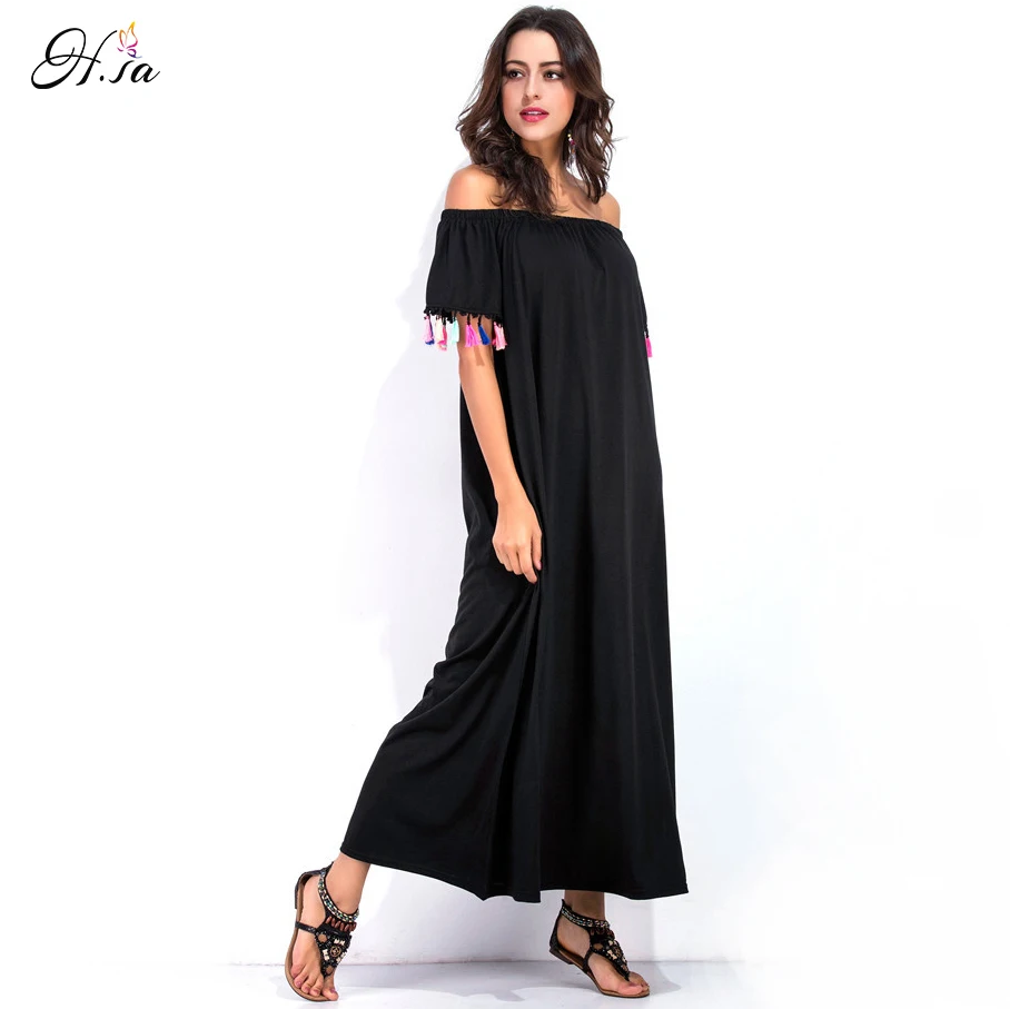 H. SA Лето Boho Стиль Женщины Длинные Платья Макси С Плеча свободные Негабаритных