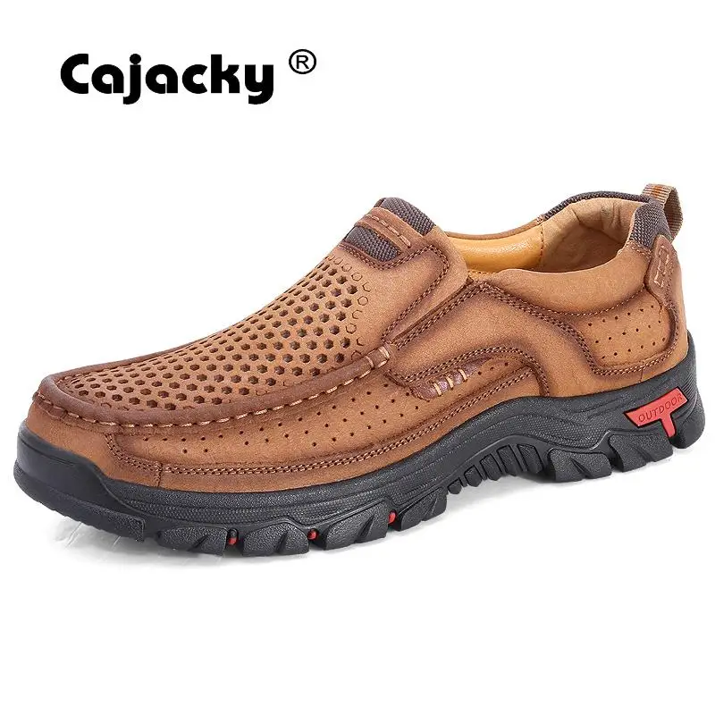 Cajacky High Quality Designer Men Shoes Genuine Leather Casual Slip On Full Grain Zapatos Hombre Summer Hollow | Обувь