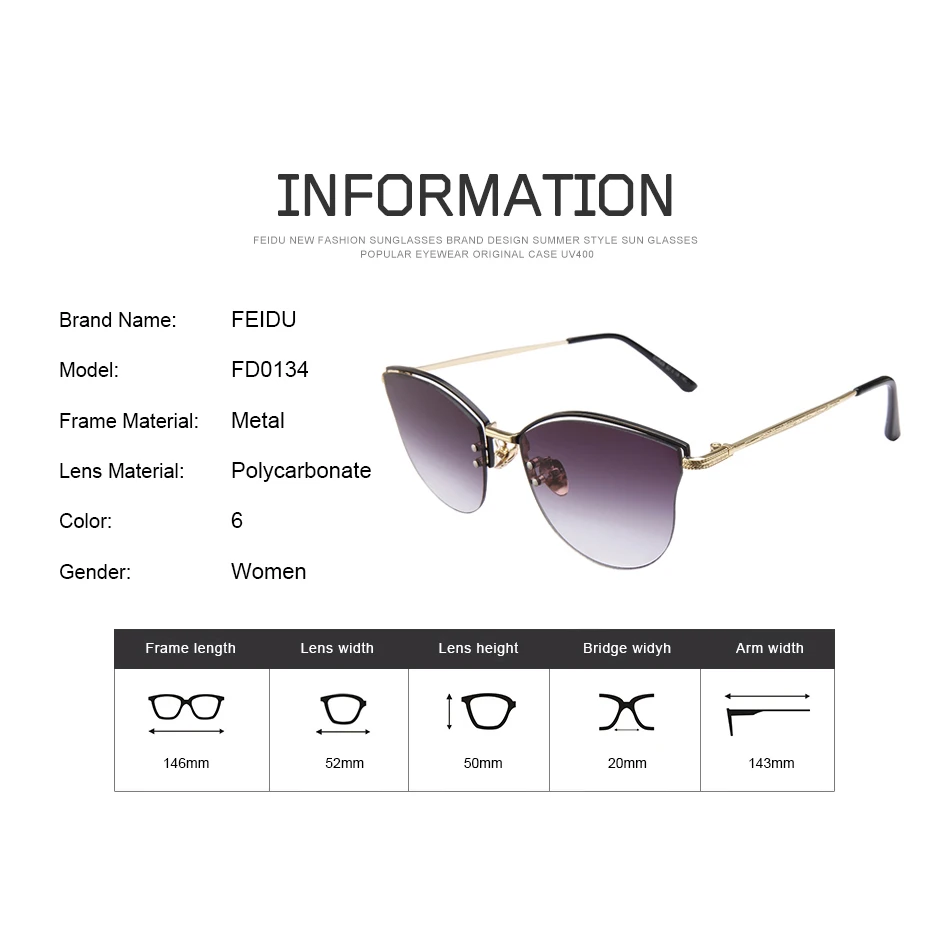 FEIDU 2017 новые металлические солнцезащитные очки кошачий глаз женские брендовые