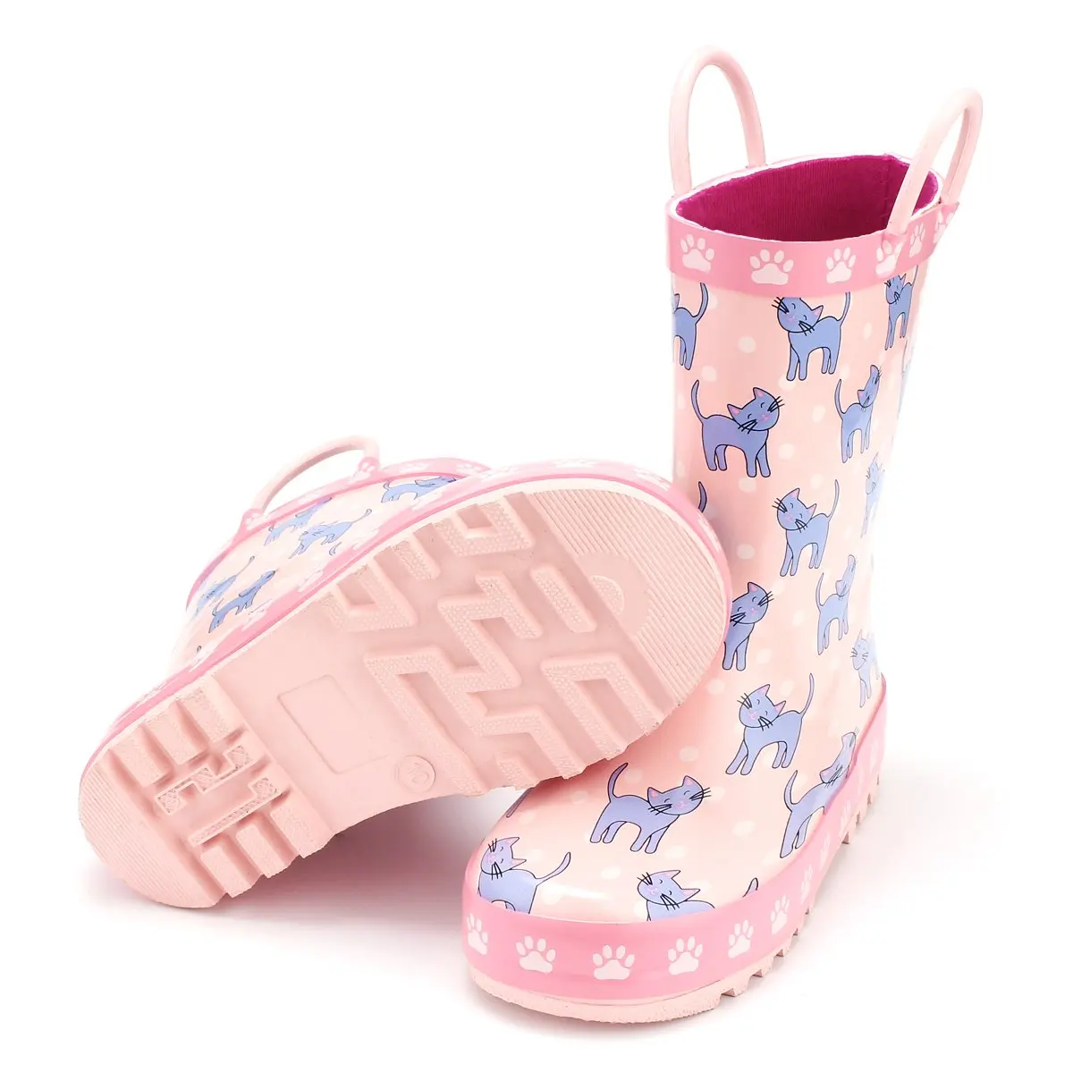 KushyShoo Wellies для детей водонепроницаемый резиновый рисунок милой кошки резиновые сапоги с ручками Нескользящая водонепроницаемая обувь непромокаемые сапоги для детей