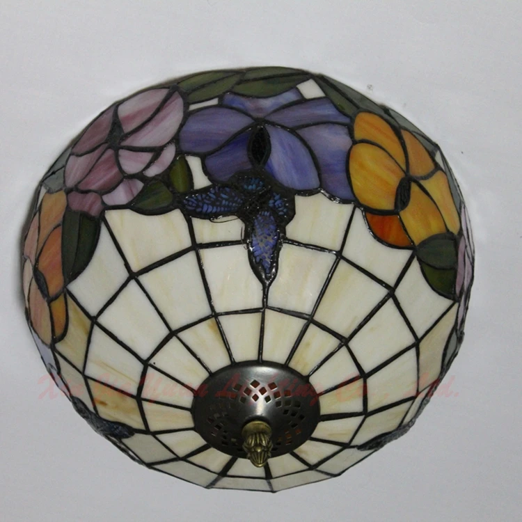 12 дюймов Европейский Стиль Розовый Тиффани стиль потолочный светильник бабочка