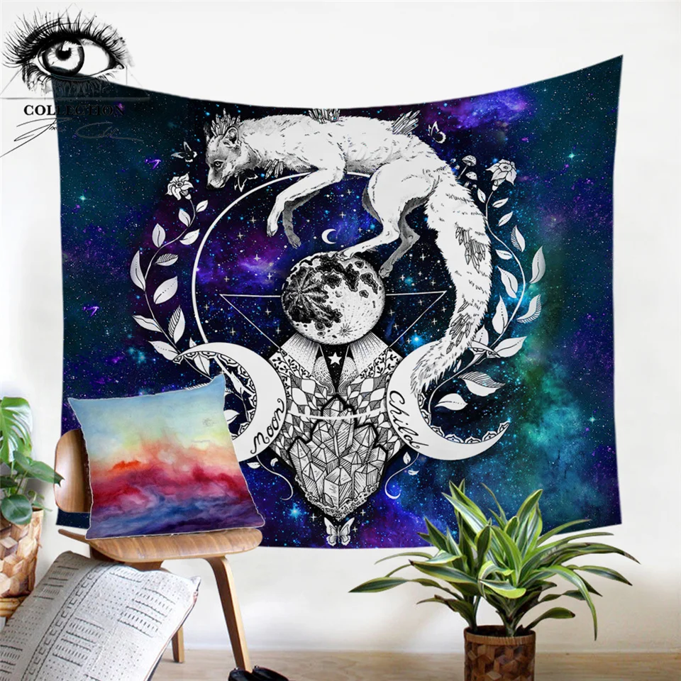 Moon Child Black by Pixie холодный художественный гобелен Волчья галактика Настенный Ковер