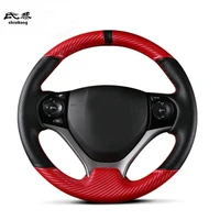 1lot hand sewing carbon fiber leather steering wheel decoration cover for 2012 2015 honda civic 9 th mk9