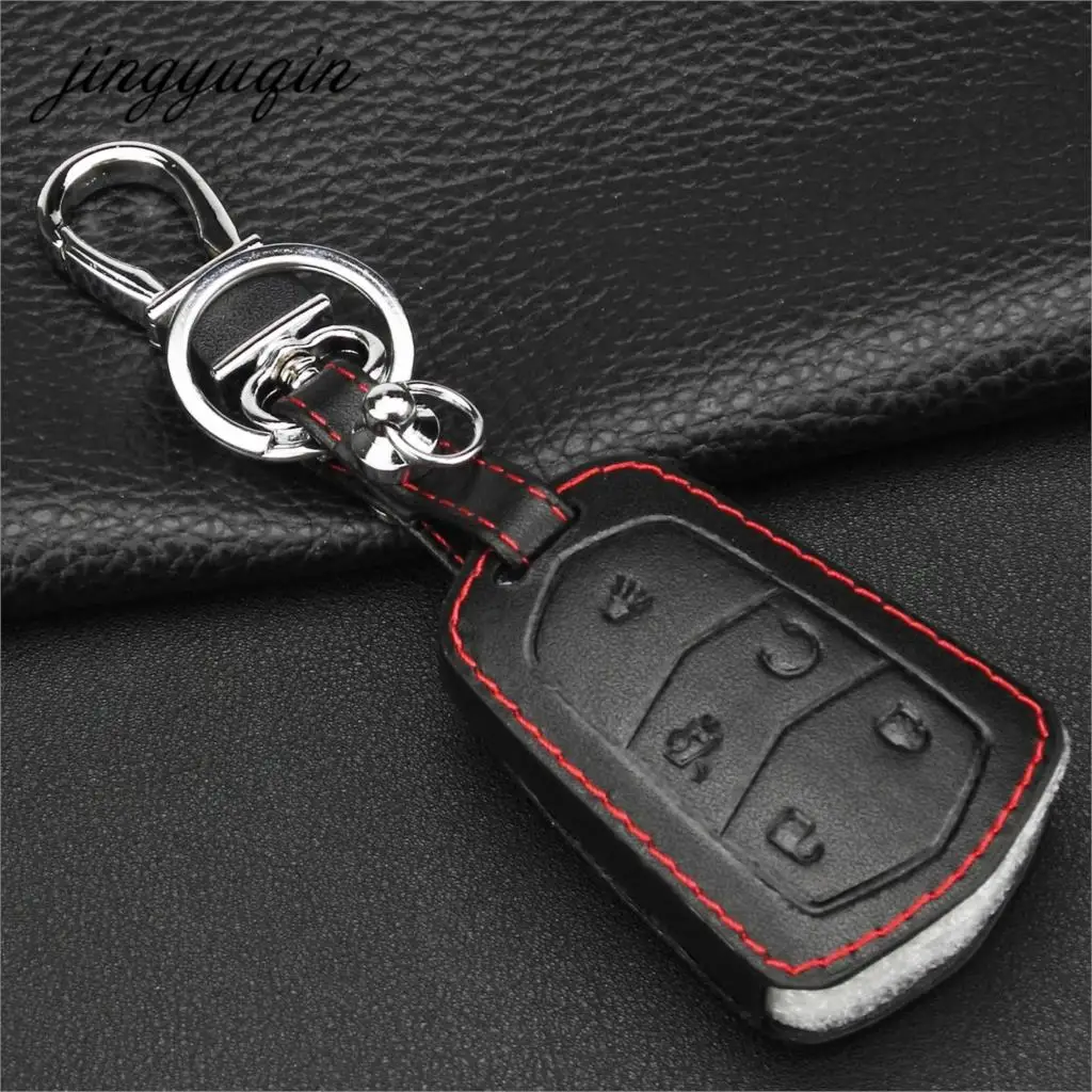 

jingyuqin Leather Key Case Car Smart Key Decorative Protect Cover Fashion Key Chain For Cadillac CT6 ATS-L XTS CTS XT5