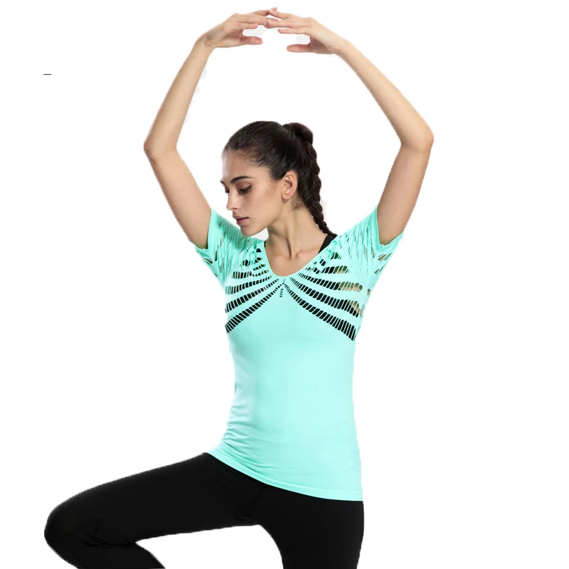 Женская дышащая быстросохнущая футболка Besgo из спандекса для йоги сексуальная