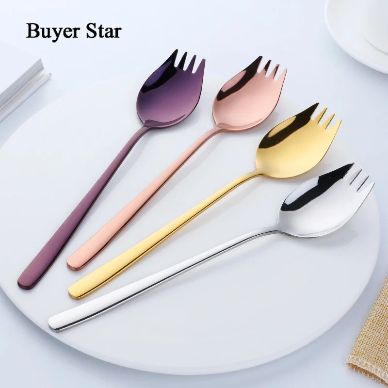Покупатель звезда 4 шт красочные длинные ручки Spork с зеркальной полированной