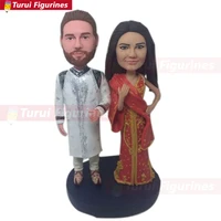 indian traditional outfit personalized wedding cake topper bobble head clay figurine based on customers photos traditional indi