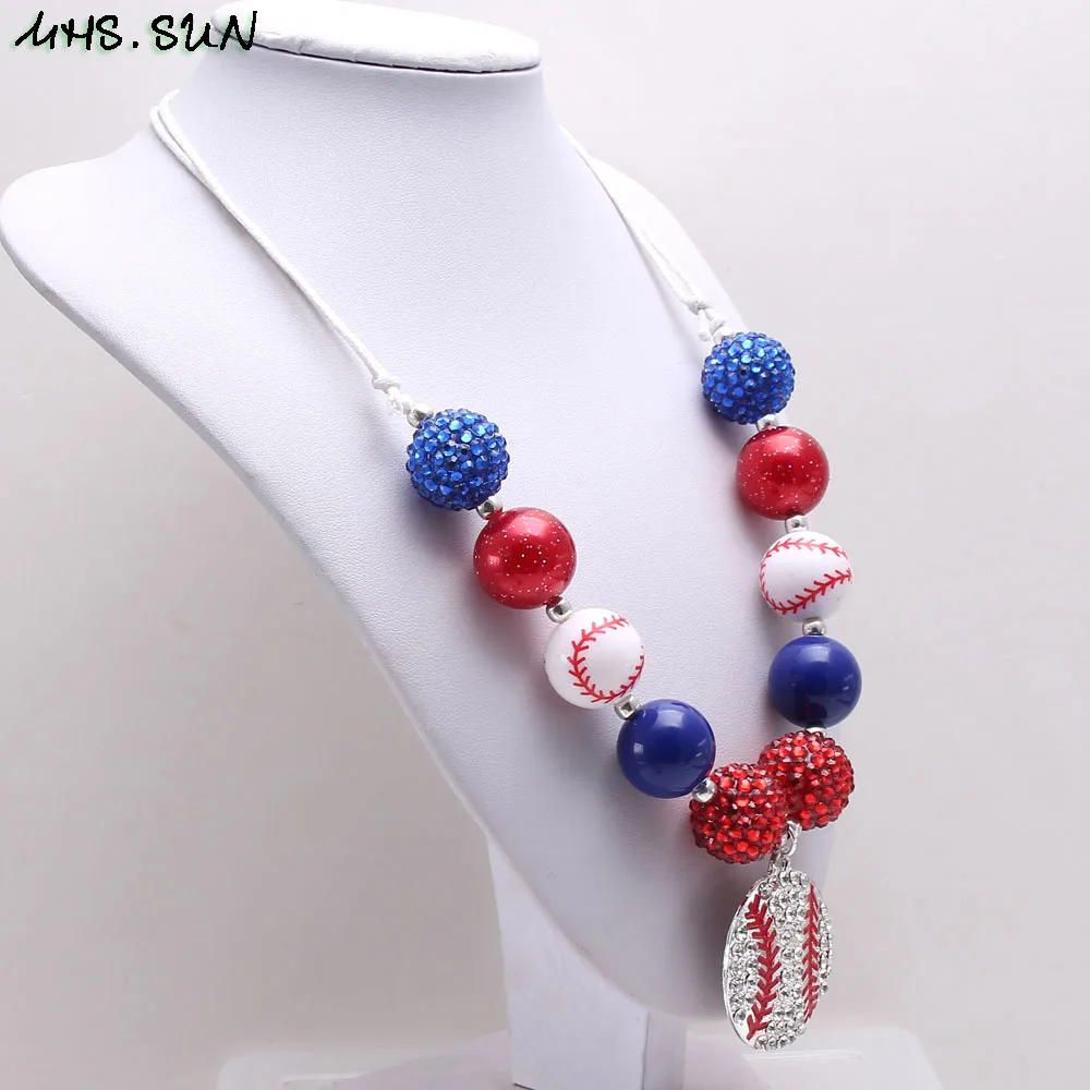 Ожерелье MHS.SUN с крупными бусинами и американским флагом подвеска в виде бейсбола для детей девочек