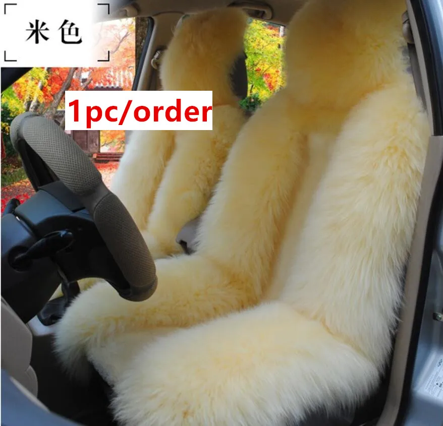 Single seat Beige Натуральный мех, Австралийская овчина, чехол для автомобильных сидений с длинными волосами, универсальная подушка для автомобильных сидений, Меховой чехол для сидений - Название цвета: Single seat Beige
