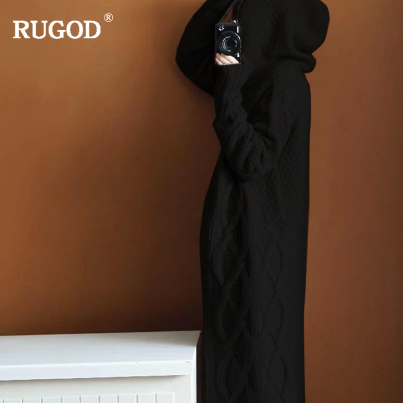 Женский длинный кардиган RUGOD повседневный однотонный вязаный свитер с капюшоном