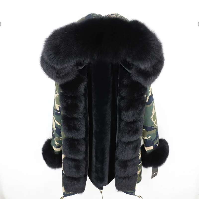 Brand Real Fur Coat Fashion Winter Jacket Women Natural Real Fox Fur Collar Loose Long Parkas Big Fur Outerwear Detachable