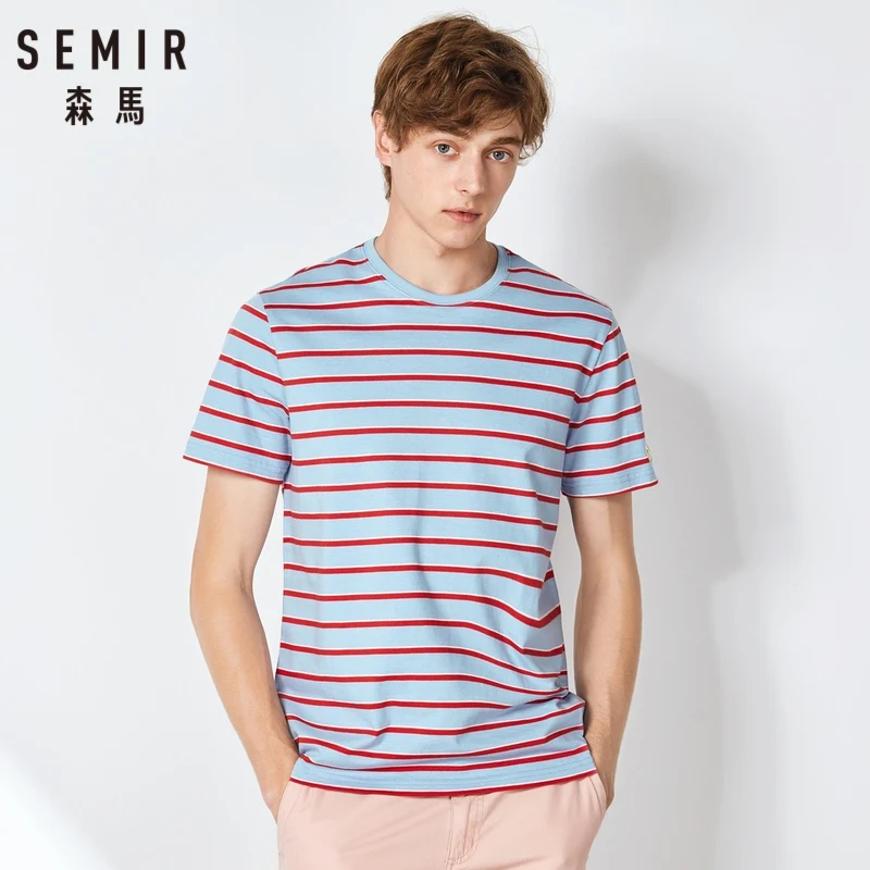 Мужская хлопковая футболка SEMIR черно белая в полоску с короткими рукавами для