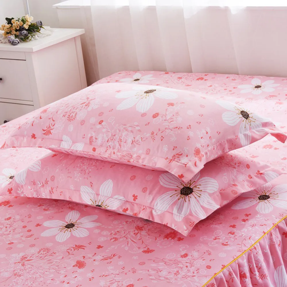 B Pillowcase Двухслойная юбка для кровати, элегантное шифоновое покрывало, атласная хлопковая простыня для свадебного украшения, покрывало на кровать с эластичным банда30 - Цвет: B Pillowcase
